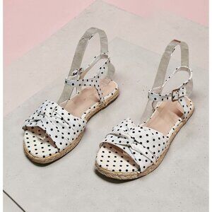 White Polka Dot Espadrille Sandals With Bow & Adjustable Ankle Strap For Women